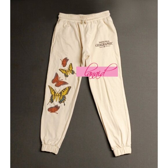 Nat Geo x Parks Project Butterfly Joggers Cream Pale Yellow High-Rise Sweatpants - Picture 6 of 12
